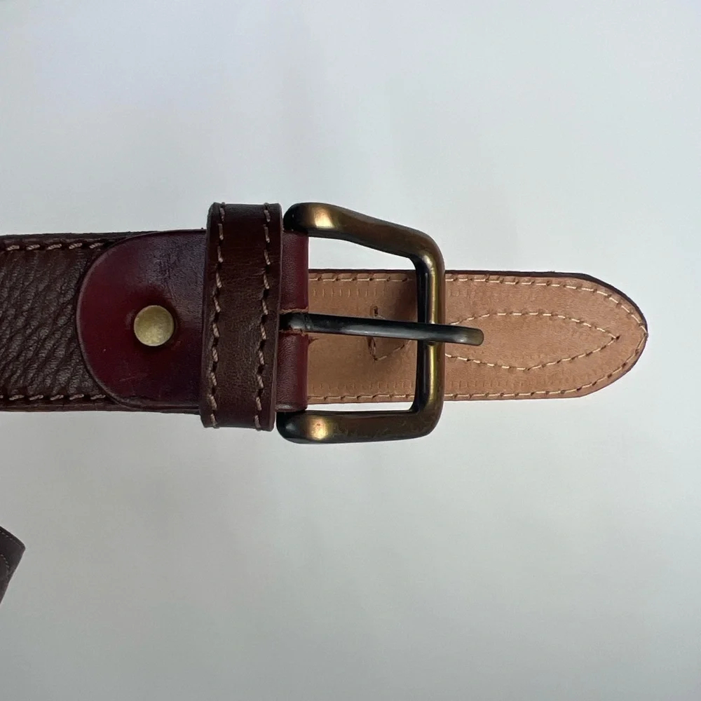 Brown Buffalo Leather Belt Cuero de Búfalo Brass Buckle Size 110 /47.5” x 1-3/8”